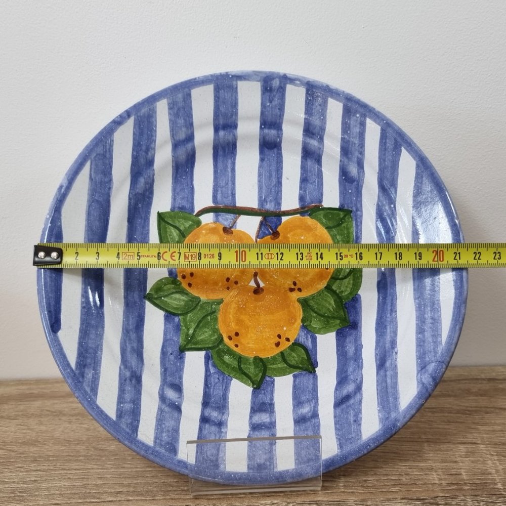 Portuguese Terracotta Plate Hand Painted Fruit Farmhouse Cottagecore Blue Orange - Picture 2 of 6
